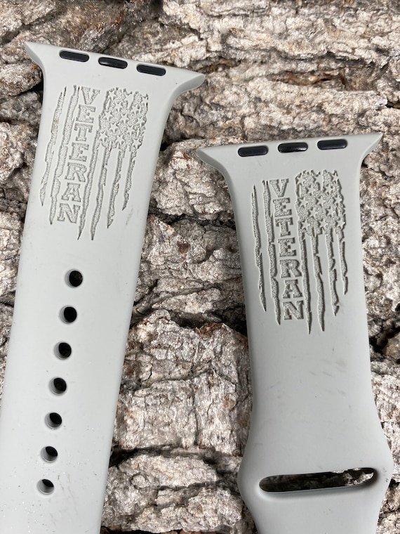 Military Veteran American Flag Silicone Band Laser Engraved, Apple Watch Compatible 38/40/41mm, 42/44/45mm, Series 1,2,3,4,5,6,7,8,9,SE,SE2