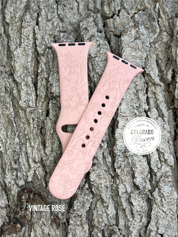 Wild Strawberry Watch Band Silicone Laser Engraved, Apple Watch Compatible 38/40/41mm, 42/44/45mm, Series 1,2,3,4,5,6,7,8,9,SE,SE2