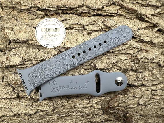 Bee Kind Wildflower Watch Band Silicone  Laser Engraved, Apple Watch Compatible 38/40/41mm, 42/44/45mm, Series 1,2,3,4,5,6,7,8,9,SE,SE2