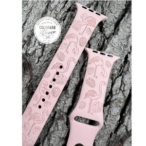 Flamingo, Tropical Flamingo Silicone Band Laser Engraved, Apple Watch Compatible 38/40/41mm, 42/44/45mm, Series 1,2,3,4,5,6,7,8,9,SE,SE2