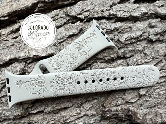 Sloth Christmas Silicone Watch Band Laser Engraved, Apple Watch Compatible Series 1-11, SE 1-3 & Ultra 1-3