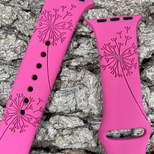Bracelet de montre en silicone soufflé pissenlit gravé au laser, compatible Apple Watch séries 1-11, SE 1-3 et Ultra 1-3