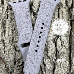 Bracelet de montre floral pivoine Bracelet de montre en silicone gravé au laser, compatible Apple Watch séries 1-11, SE 1-3 et Ultra 1-3