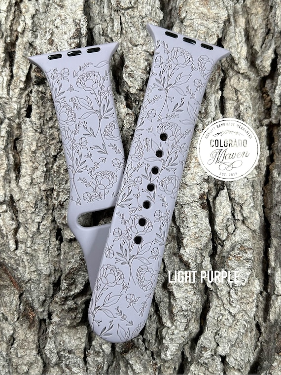 Peony Floral Watch Band Silicone Watch Band Laser Engraved, Apple Watch Compatible Series 1-11, SE 1-3 & Ultra 1-3