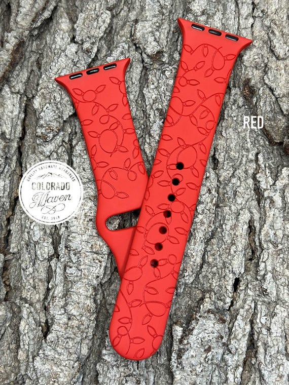 String Lights Christmas Holiday Silicone Watch Band Laser Engraved, Apple Watch Compatible Series 1-11, SE 1-3 & Ultra 1-3