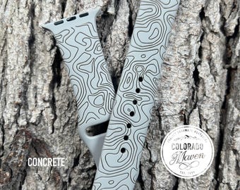 Topography Map Silicone Silicone Watch Band Laser Engraved, Apple Watch Compatible Series 1-11, SE 1-3 & Ultra 1-3