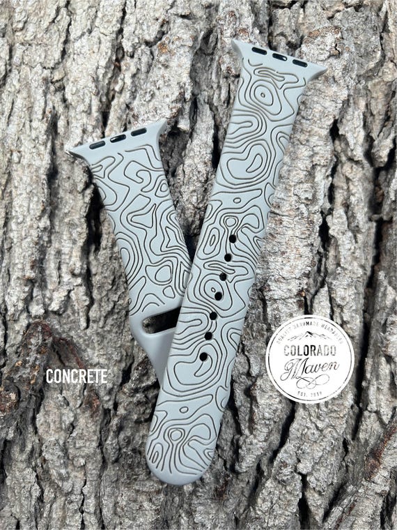 Topography Map Silicone Silicone Watch Band Laser Engraved, Apple Watch Compatible Series 1-11, SE 1-3 & Ultra 1-3