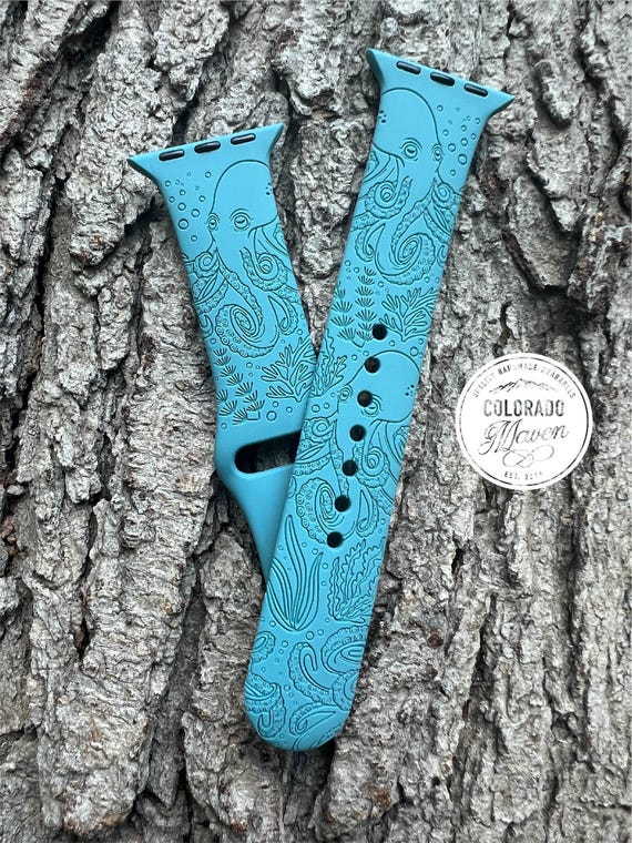 Octopus Sea Life Watch Band Silicone Watch Band Laser Engraved, Apple Watch Compatible Series 1-11, SE 1-3 & Ultra 1-3