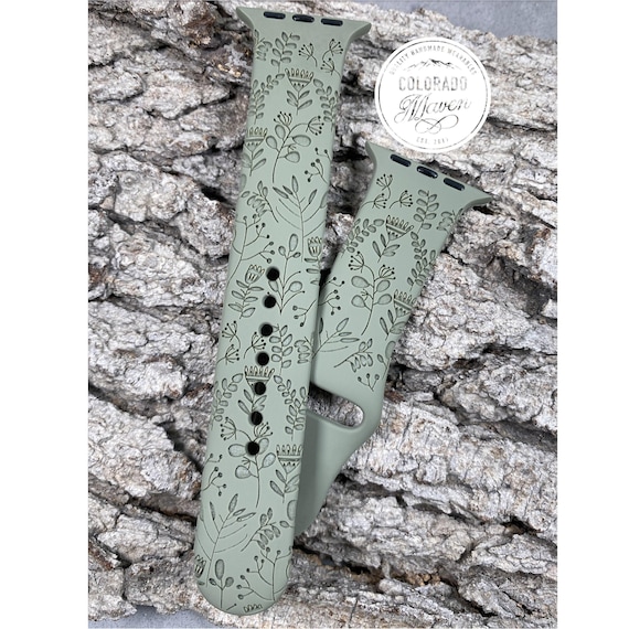 Boho Wildflower Silicone Watch Band Laser Engraved, Apple Watch Compatible Series 1-11, SE 1-3 & Ultra 1-3