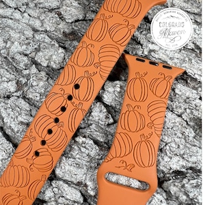 Pumpkin, Pumpkin Patch, Autumn Silicone Watch Band Laser Engraved, Apple Watch Compatible Series 1-11, SE 1-3 & Ultra 1-3