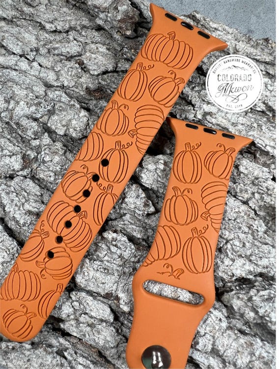 Pumpkin, Pumpkin Patch, Autumn Silicone Watch Band Laser Engraved, Apple Watch Compatible Series 1-11, SE 1-3 & Ultra 1-3