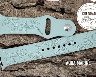 Whale Shark Silicone Watch Band Laser Engraved, Apple Watch Compatible Series 1-11, SE 1-3 & Ultra 1-3