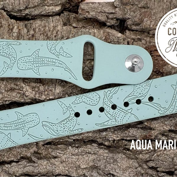 Whale Shark Silicone Watch Band Laser Engraved, Apple Watch Compatible Series 1-11, SE 1-3 & Ultra 1-3