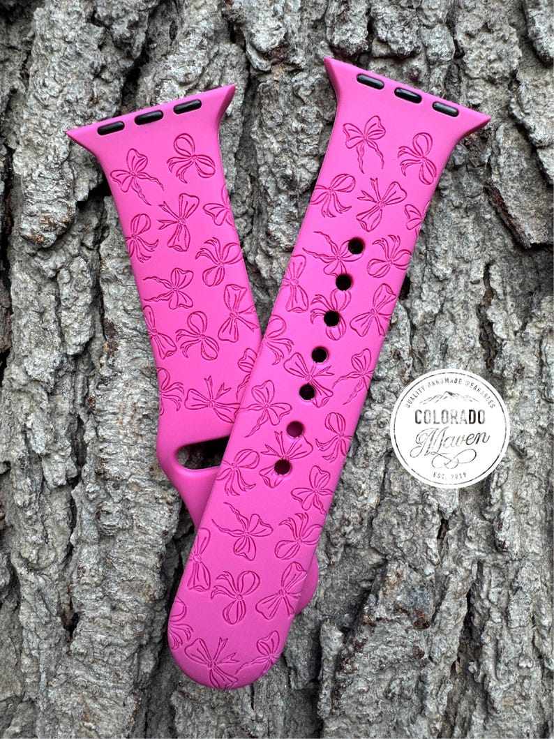 Bow Ribbon Silicone Watch Band Laser Engraved, Apple Watch Compatible Series 1-11, SE 1-3 & Ultra 1-3 Bild 5