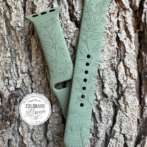Honeysuckle Floral Silicone Watch Band Laser Engraved, Apple Watch Compatible Series 1-11, SE 1-3 & Ultra 1-3 image 4