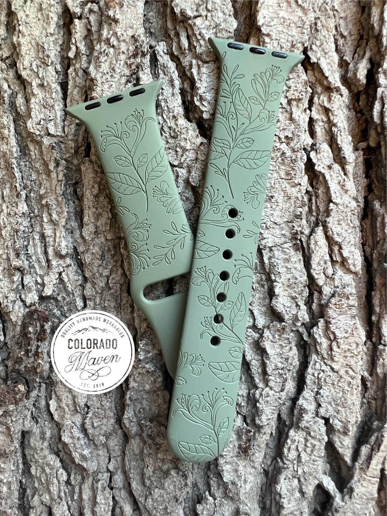 Honeysuckle Floral Silicone Watch Band Laser Engraved, Apple Watch Compatible Series 1-11, SE 1-3 & Ultra 1-3 image 4