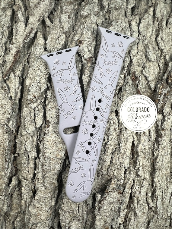 Easter Bunny Watch Band Silicone Laser Engraved, Apple Watch Compatible 38/40/41mm, 42/44/45mm, Series 1,2,3,4,5,6,7,8,9,SE,SE2