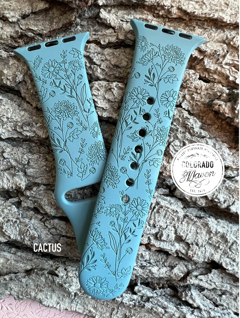 Mixed Wildflowers Silicone Band Laser Engraved Apple Watch Etsy