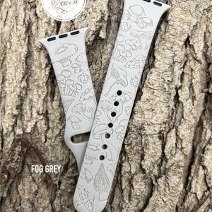 Mushroom Silicone Watch Band Laser Engraved, Apple Watch Compatible Series 1-11, SE 1-3 & Ultra 1-3