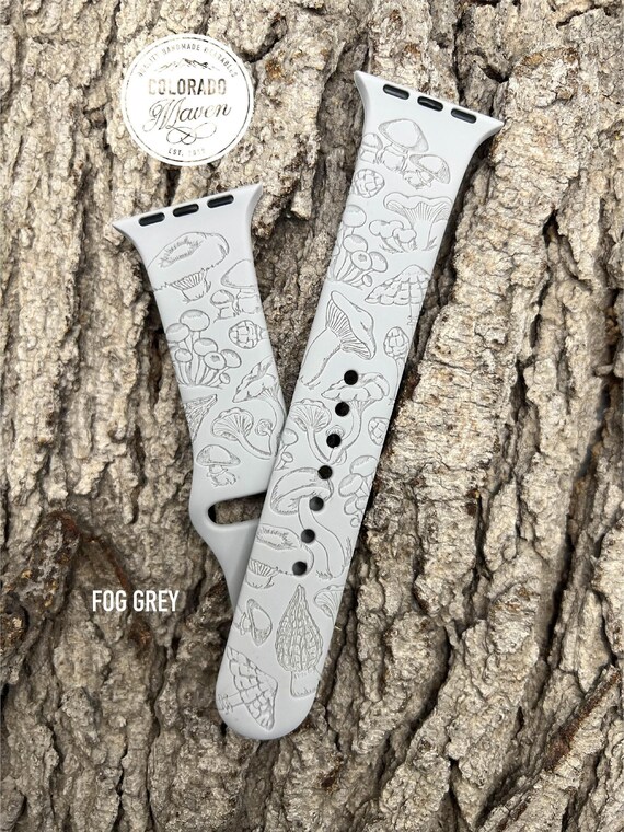 Mushroom Silicone Watch Band Laser Engraved, Apple Watch Compatible Series 1-11, SE 1-3 & Ultra 1-3
