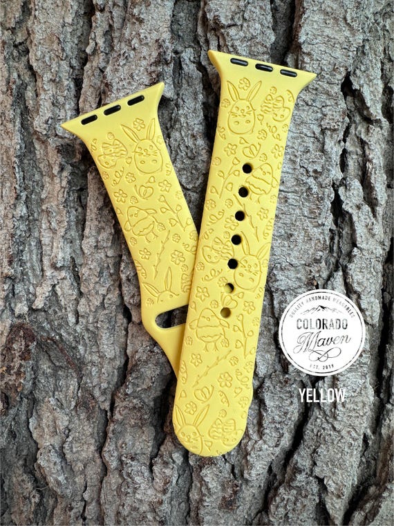 Easter Bunny Whimsical Print Silicone Watch Band Laser Engraved, Apple Watch Compatible Series 1-11, SE 1-3 & Ultra 1-3