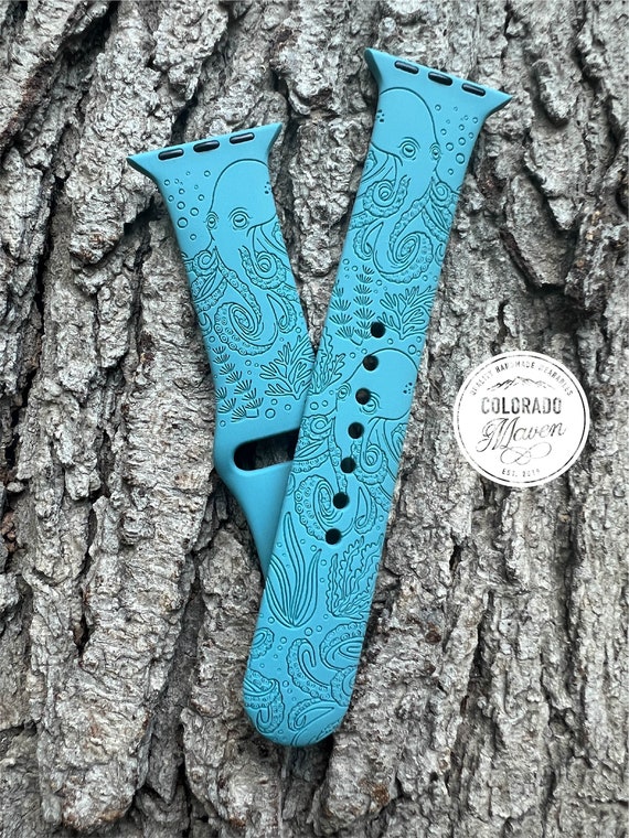 Octopus Sea Life Watch Band Silicone Laser Engraved, Apple Watch Compatible 38/40/41mm, 42/44/45mm, Series 1,2,3,4,5,6,7,8,9,SE,SE2