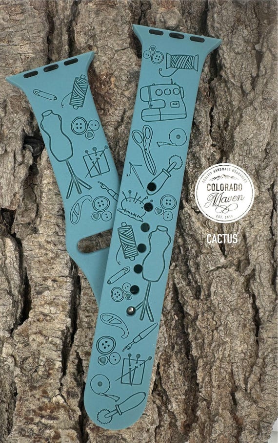 Sewing Watch Band Silicone Watch Band Laser Engraved, Apple Watch Compatible Series 1-11, SE 1-3 & Ultra 1-3