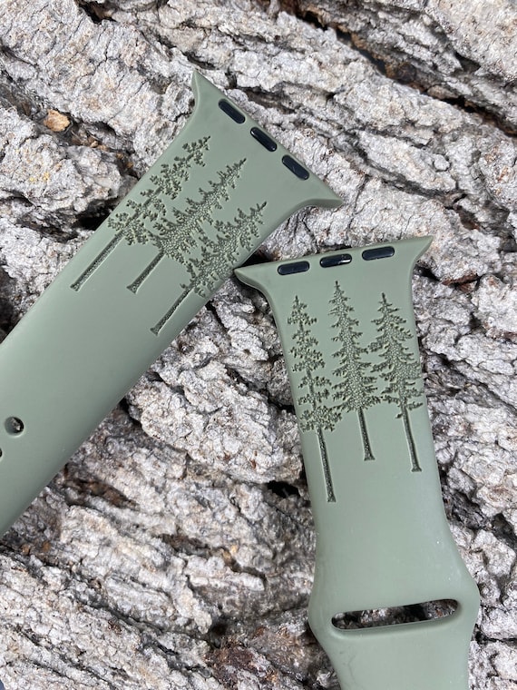 Evergreen Tree Silicone Band Laser Engraved, Apple Watch Compatible 38/40/41mm, 42/44/45mm, Series 1,2,3,4,5,6,7,8,9,SE,SE2