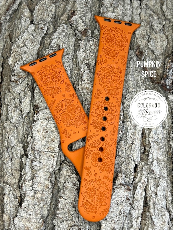 Sugar Skull, Day of the Dead Silicone Watch Band Laser Engraved, Apple Watch Compatible Series 1-11, SE 1-3 & Ultra 1-3