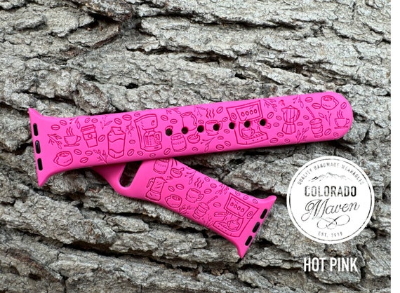 Coffee Obsessed Watch Band Silicone Laser Engraved, Apple Watch Compatible 38/40/41mm, 42/44/45mm, Series 1,2,3,4,5,6,7,8,9,SE,SE2