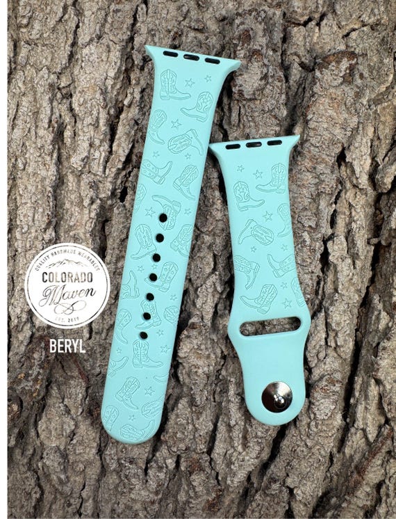 Cowboy Boots Silicone Watch Band Laser Engraved, Apple Watch Compatible Series 1-11, SE 1-3 & Ultra 1-3