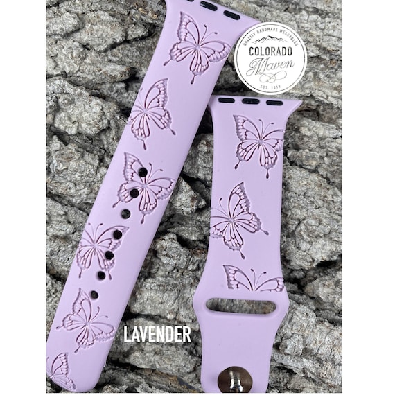 Butterfly Print Silicone Watch Band Laser Engraved, Apple Watch Compatible Series 1-11, SE 1-3 & Ultra 1-3