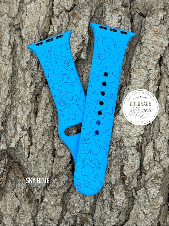 Elephant Watch Band Silicone Laser Engraved, Apple Watch Compatible 38/40/41mm, 42/44/45mm, Series 1,2,3,4,5,6,7,8,9,SE,SE2