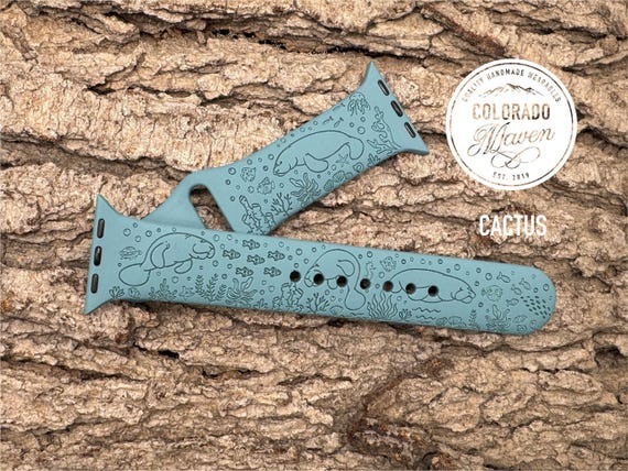 Manatee Sea Life Silicone Watch Band Laser Engraved, Apple Watch Compatible Series 1-11, SE 1-3 & Ultra 1-3
