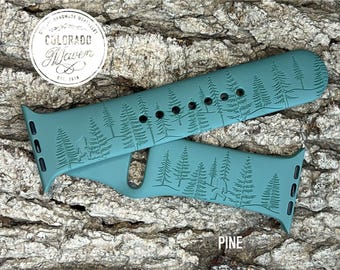 Bigfoot Sasquatch Forest Silicone Watch Band Laser Engraved, Apple Watch Compatible Series 1-11, SE 1-3 & Ultra 1-3