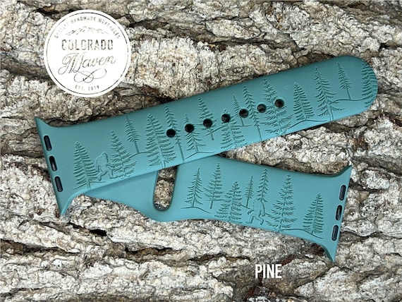 Bigfoot Sasquatch Forest Silicone Watch Band Laser Engraved, Apple Watch Compatible Series 1-11, SE 1-3 & Ultra 1-3