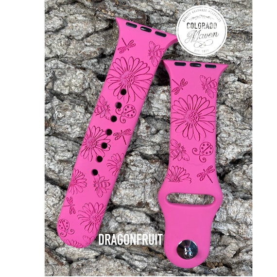 Daisy, Ladybug, Bee, Dragonfly Silicone Watch Band Laser Engraved, Apple Watch Compatible Series 1-11, SE 1-3 & Ultra 1-3