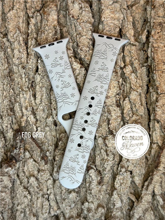 Snowmobile, Snowmobiler Silicone Watch Band Laser Engraved, Apple Watch Compatible Series 1-11, SE 1-3 & Ultra 1-3