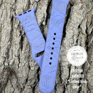 Book Lover Silicone Band Laser Engraved, Apple Watch Compatible 38/40/41mm, 42/44/45mm, Series 1,2,3,4,5,6,7,8,9,SE,SE2