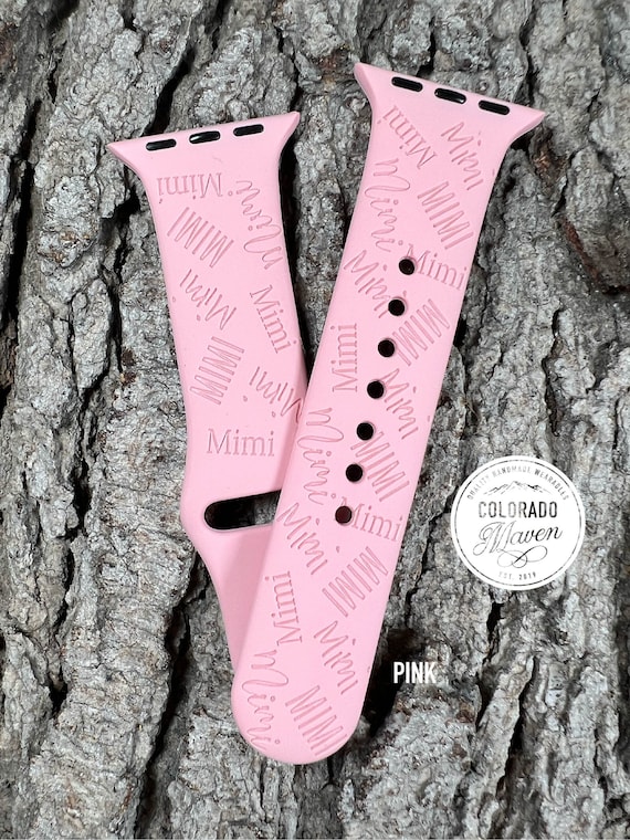 Mimi Watch Band Silicone Laser Engraved, Apple Watch Compatible 38/40/41mm, 42/44/45mm, Series 1,2,3,4,5,6,7,8,9,SE,SE2
