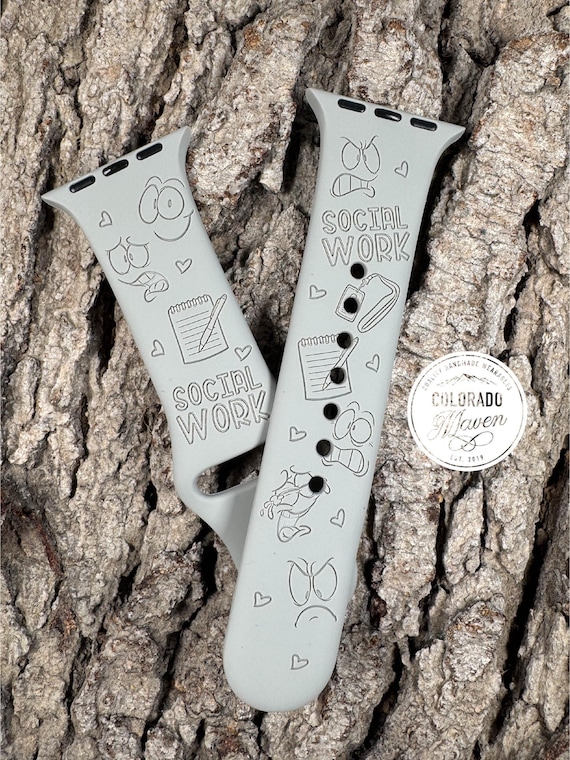 Social Work, Social Worker Silicone Watch Band Laser Engraved, Apple Watch Compatible Series 1-11, SE 1-3 & Ultra 1-3