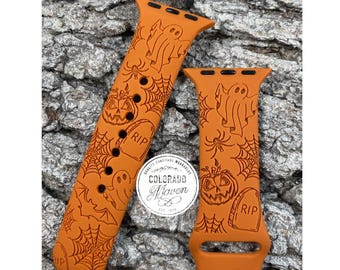 Halloween Design Silicone Watch Band Laser Engraved, Apple Watch Compatible Series 1-11, SE 1-3 & Ultra 1-3