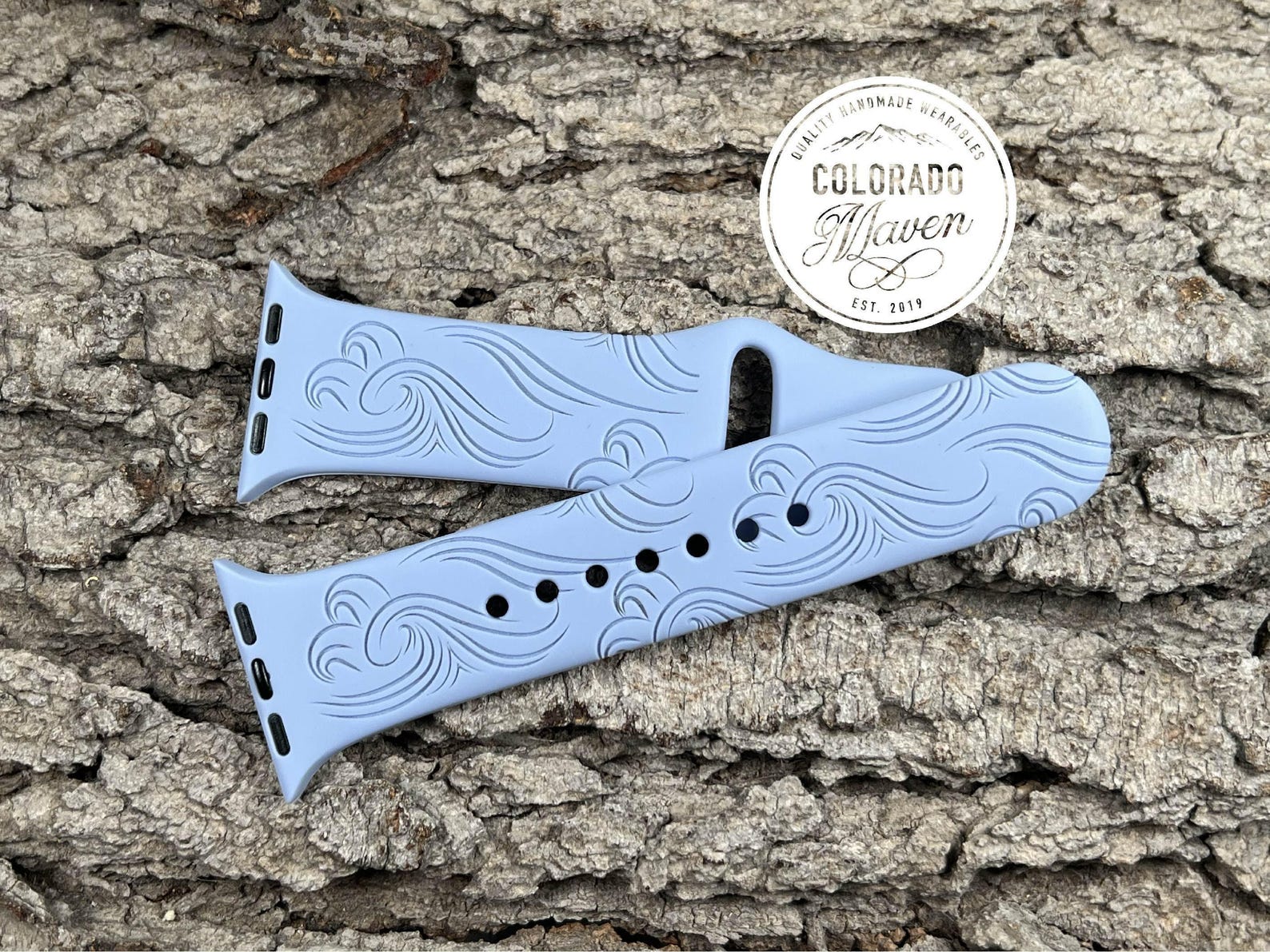 Waves, Ocean Waves, Boho Waves Silicone Watch Band Laser Engraved ...