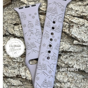 Snowboard, Snowboarder Silicone Band Laser Engraved, Apple Watch Compatible 38/40/41mm, 42/44/45mm, Series 1,2,3,4,5,6,7,8,9,SE,SE2