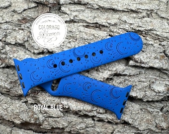 Moon and Stars Silicone Watch Band Laser Engraved, Apple Watch Compatible Series 1-11, SE 1-3 & Ultra 1-3