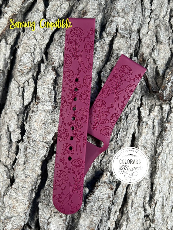 Birthday Birth Flower Samsung Compatible Quick Release Silicone Watch Band (20mm or 22mm lug size)