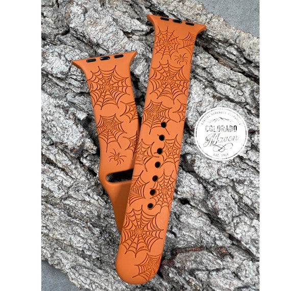 Spider Web, Halloween, Spider Silicone Band Laser Engraved, Apple Watch Compatible 38/40/41mm, 42/44/45mm, Series 1,2,3,4,5,6,7,8,9,SE,SE2
