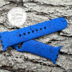 Moon and Stars Silicone Watch Band Laser Engraved, Apple Watch Compatible 38/40/41mm, 42/44/45mm, Series 1,2,3,4,5,6,7,8,9,SE,SE2