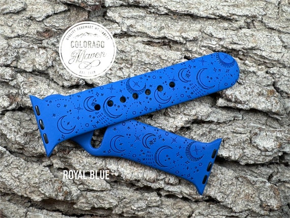 Moon and Stars Silicone Watch Band Laser Engraved, Apple Watch Compatible 38/40/41mm, 42/44/45mm, Series 1,2,3,4,5,6,7,8,9,SE,SE2