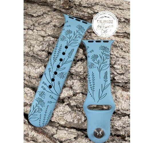 Wildflower Silicone Band Laser Engraved Apple Watch Etsy